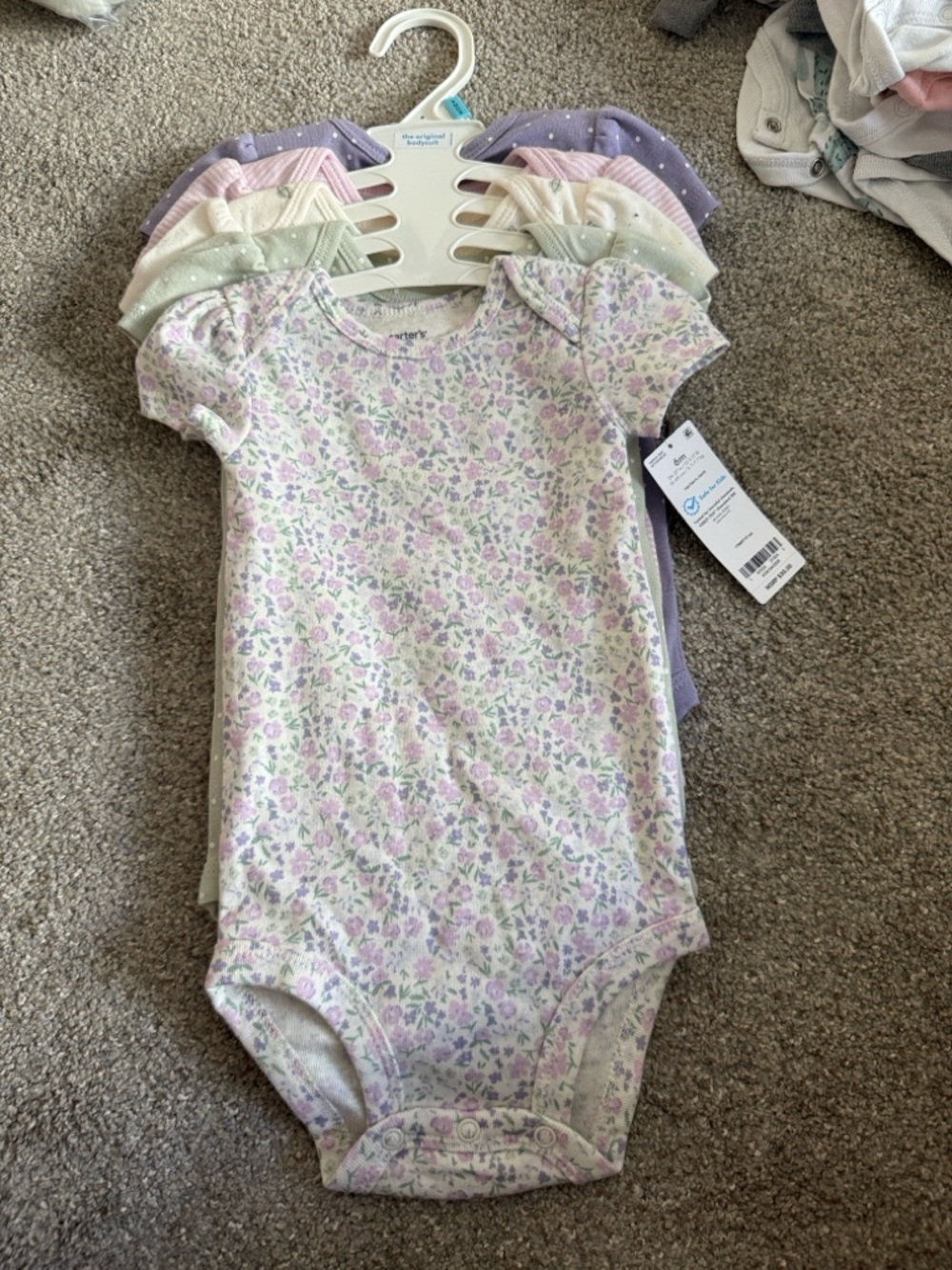 Carter's Lavender Floral Short-Sleeve Baby One-Piece - 5-Pack